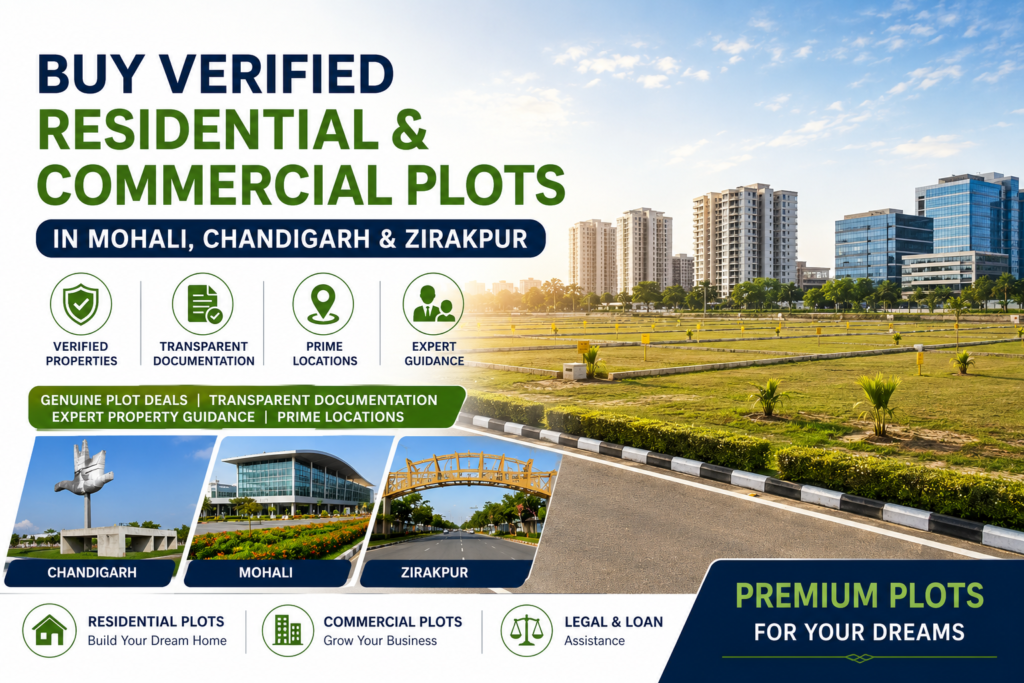 Buy Verified Residential and Commercial Plots in Mohali, Chandigarh, and Zirakpur with Tricity Realtors Builders Plots in Mohali